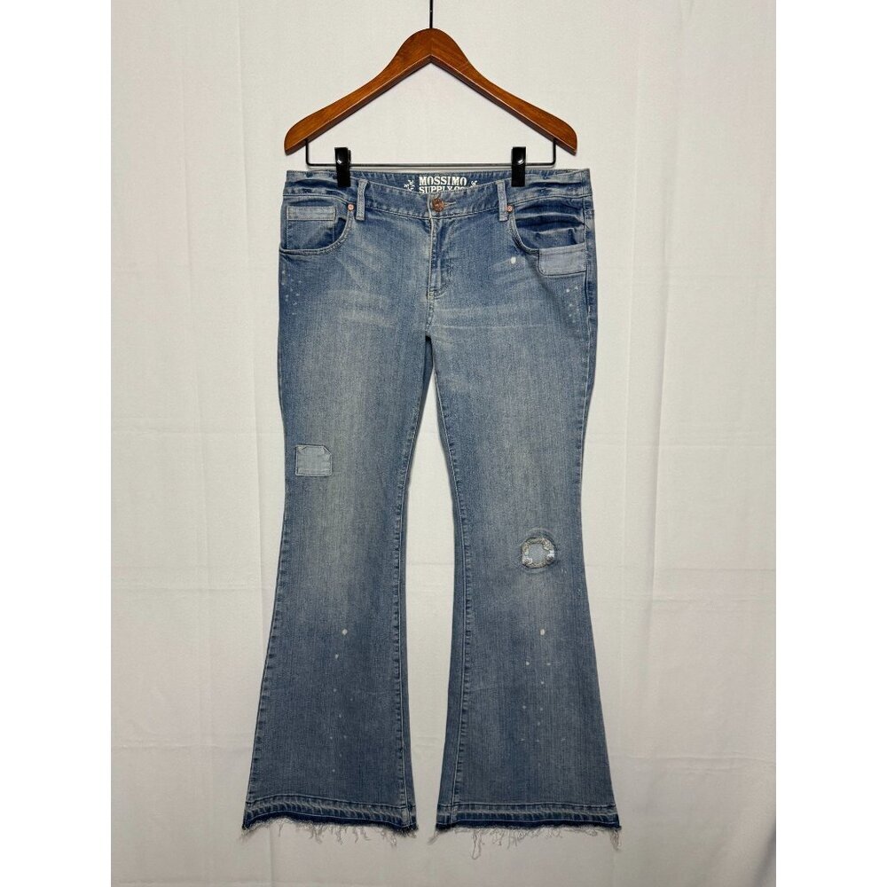 Vintage Y2K Mossimo Supply Co. Low Rise Super Flare Leg Patched Jeans Size 10